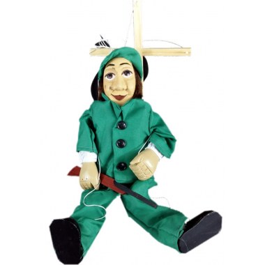 Zabawka lalka marionetka 44cm z drewna myśliwy w wor.