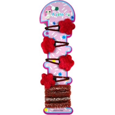 Ozdoby do włosów zestaw    s na blist: 08elem 4szt spinki + 4 gumki na blist.