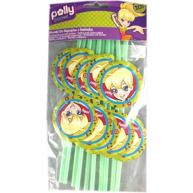 Party koktajl słomki do picia 10szt medalion  Polly Pocket 21cm w wor. z zaw.