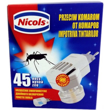 Odświeżacz urządzenie przeciw komarom dwufunkcyjne elektrofumigator do zwalczania komarów wkład z płynem 30ml czas działania 360h w pud. Nicols