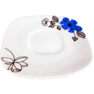 Kuchnia spodek porcelanowy pod filiżanki 14.5cm kwadratowy biały w kolorowe wzory