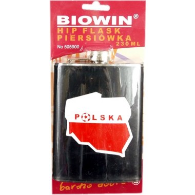 Party prezent piersiówka 230ml stal nierdzewna/skóra 13x9.5cm z napisem Polska na blist. w pud.