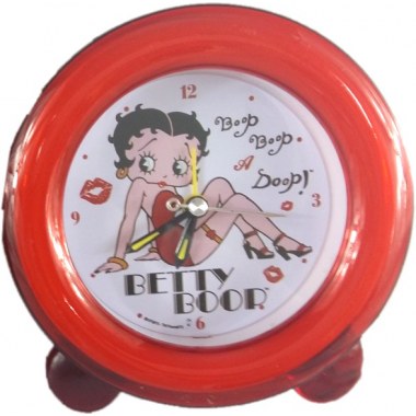 Zegar budzik okrągły: 11.5x11.5cm 'Betty Boop ' plast. czerwony w pcv pud.